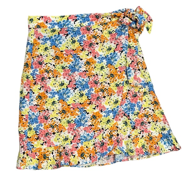 Ann Taylor LOFT | Yellow Pink Floral Faux Wrap Skirt Sz 4 - Picture 2 of 10